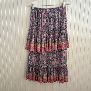 Rachel Zoe Tiered Ruffle Floral Midi Skirt